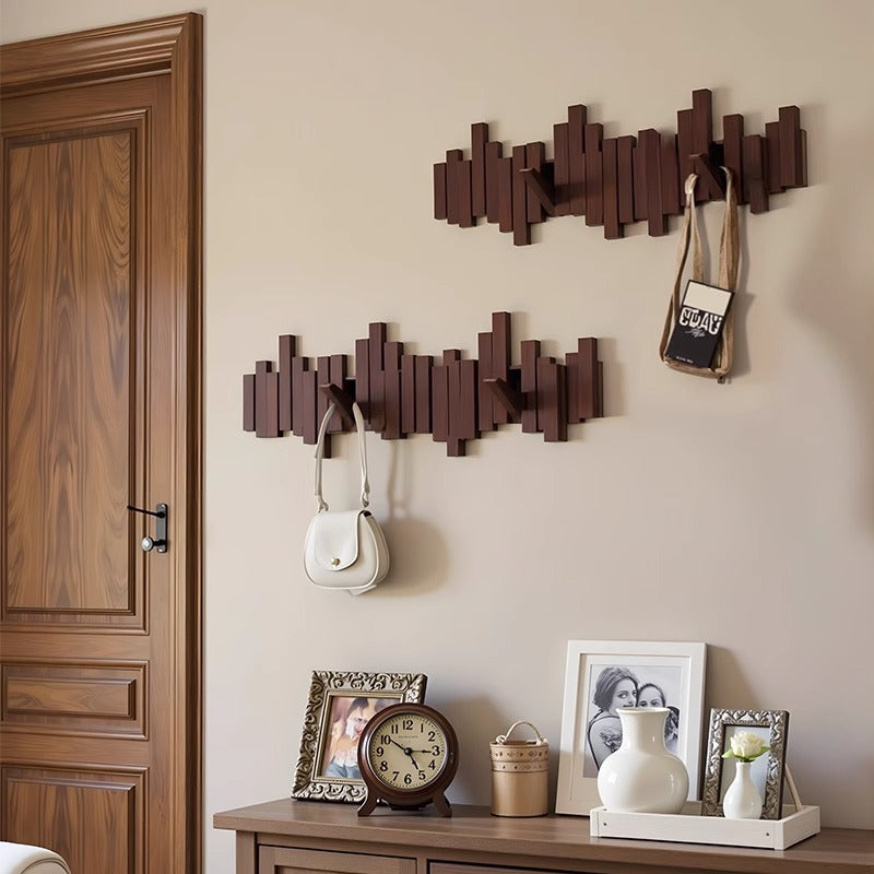 Solid wood piano key hanging hanger, entrance wall hanging, no punching, strong and durable storage, hanging bag, coat rack
