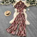 Leopard print vacation-ready two-piece set: summer chic, high-waisted wide-leg pants, effortlessly stylish and youthful