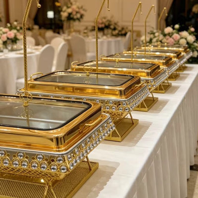 Gold stainless steel buffet chafing dish - 9l commercial kitchen hanging buffet warmer - in stock