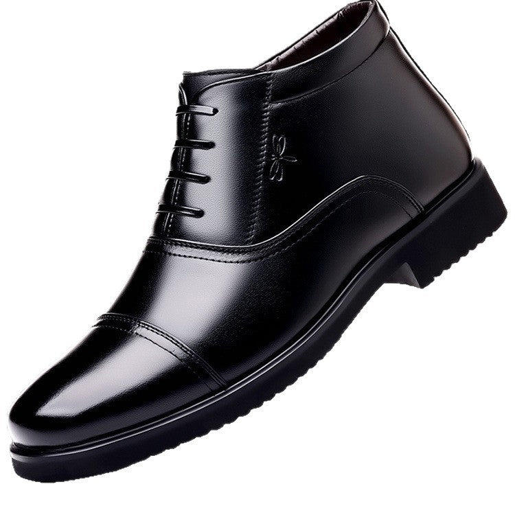 Winter men's triple-panel leather wool-lined cotton shoes - extra thick, warm, business formal, high-top