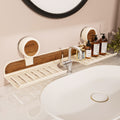 Walnut suction cup bathroom organizer - no drilling required - over-mirror faucet & vanity storage shelf