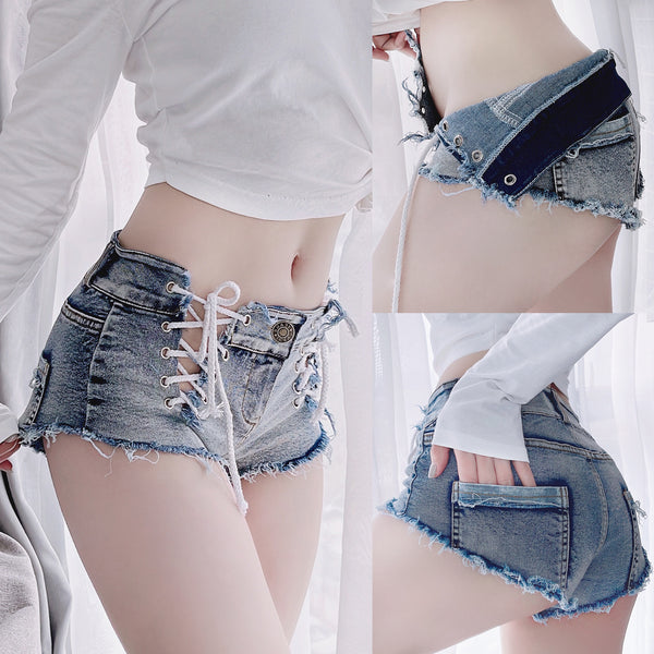 9027  New European and American Sexy Elastic Denim Shorts Women's Hot Pants Jeans High Waist Bar Plus Size