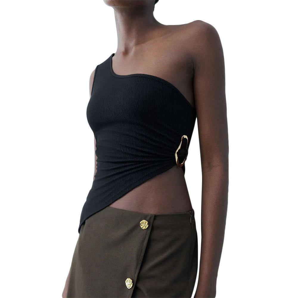 Pure colorsilm off-shoulder camisole women's summer short micro-elastic polyester outwearsense of designtopsfashion hot girl