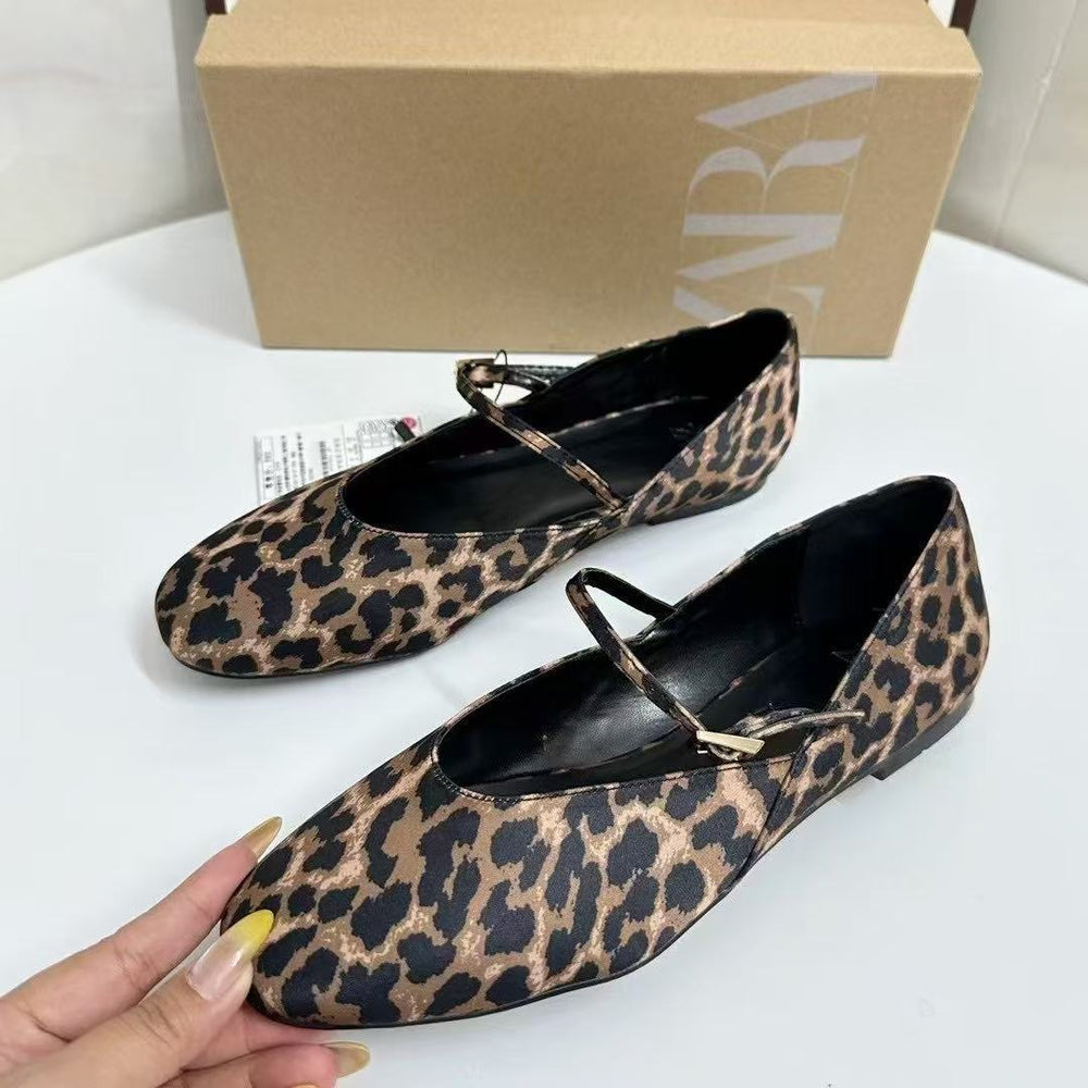 Za2025 new leopard print round toe flats women's shoes french mary jane casual versatile commuter shoes