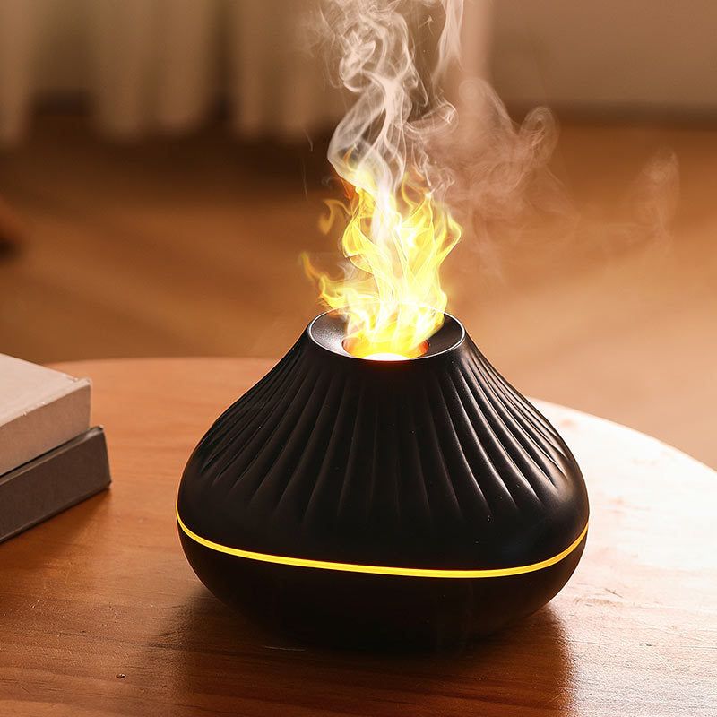 new flame aroma diffuser, usb powered for home, hotel, and office desktop use, with colorful lights, automatic scent dispenser, and humidifier function