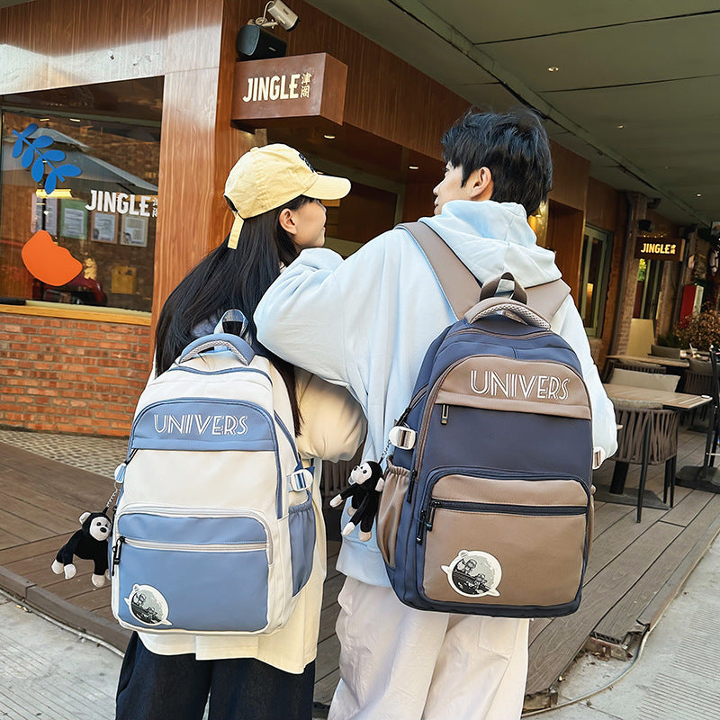 New student schoolbag ins contrasting colors, junior high school, college student schoolbag, large-capacity couple model, lightweight burden-reducing backpack