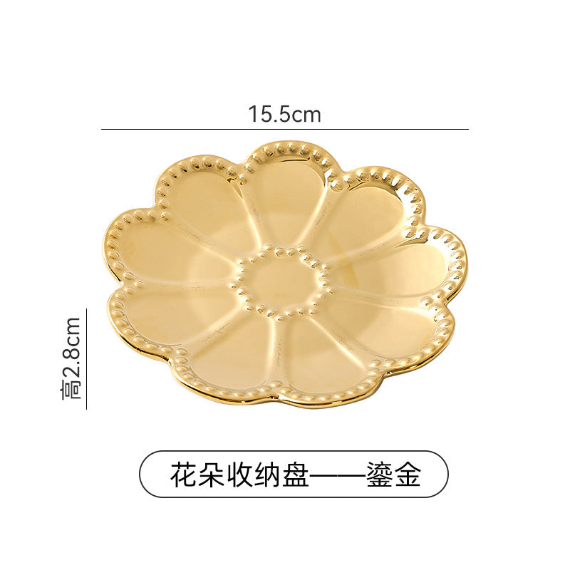 Ins electroplating creative ceramic flower pattern stylish ceramic jewelry storage tray high-looking photo prop display tray