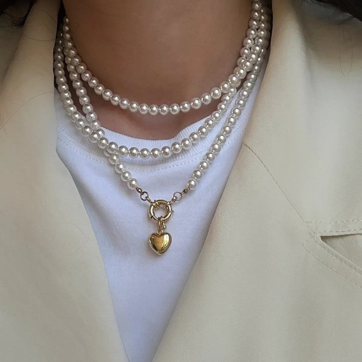 Long imitation pearl necklace wholesale, european and american cross-border vintage baroque style pendant, women's personalized multi-layered heart necklace