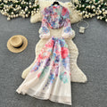 Korean style commute-inspired printed two-piece set for women, spring/autumn 2026, slim-fit high-waisted a-line skirt, vacation-ready outfit