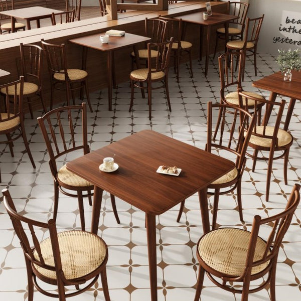 Retro solid wood cafe tables and chairs American dessert bakery bar noodle restaurant milk tea shop rattan tables and chairs