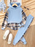 Children's long-sleeved plaid hooded suit