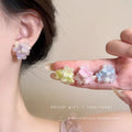 Blue floral stud earrings - spring seaside vibes, vacation style, trendy, fresh, sweet, and elegant earrings - wholesale