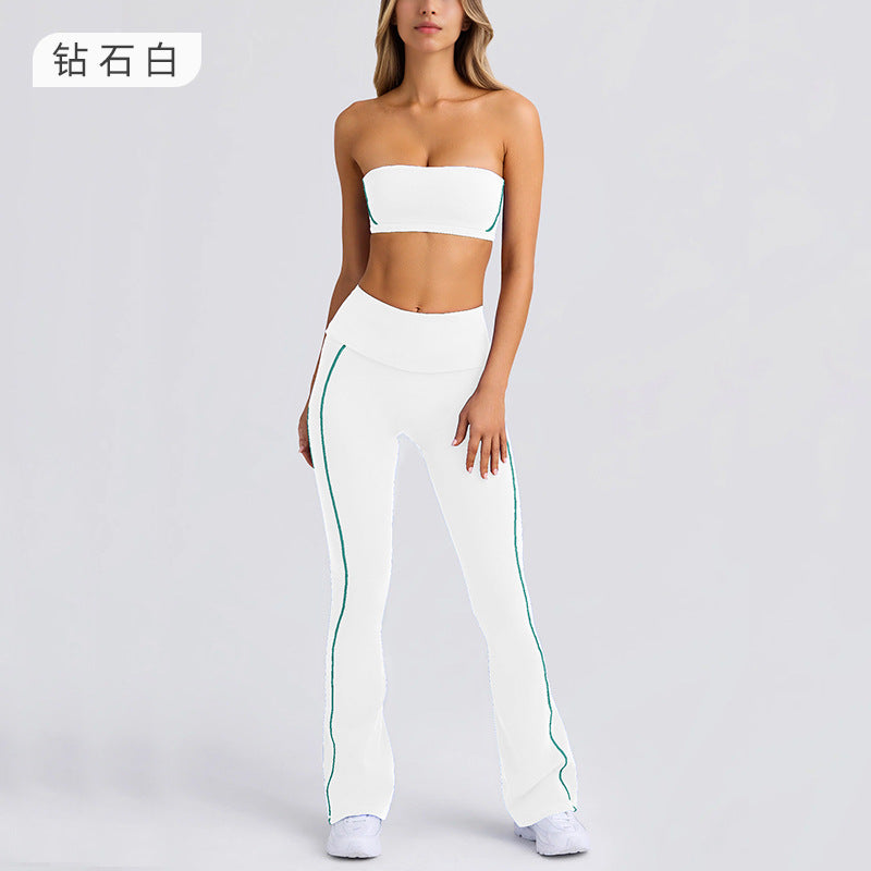 Yoga clothes autumn sling tube top nude bra beautiful back sports intimates running fitness women's bell bottomssuit