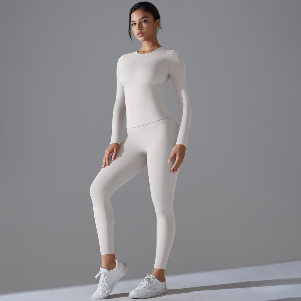 New solid color double-sided brushed high-stretch high-waisted tight butt-lifting workout yoga set running fitness set for women