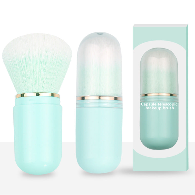 Portable 5-in-1 makeup brush set: retractable blush brush, eyeshadow brush, silicone head concealer brush, angled liner brush, and makeup brush