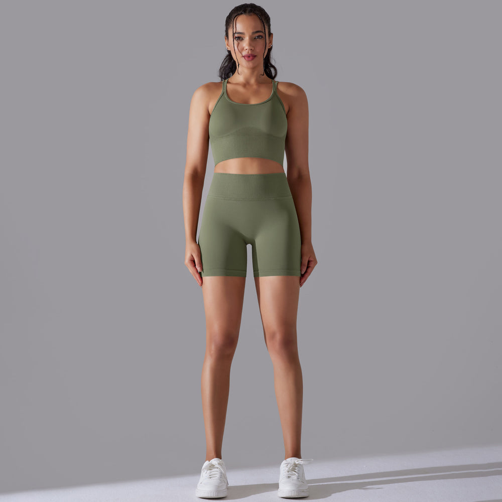 European and american sexy backless bra sports tank top high-waisted butt-lifting leggings seamless yoga outfit quick-dry fitness set