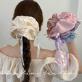 Ballet style pink satin ribbon bows large intestine hair tie female classy korean style super fairy elegant hair rope hair accessories