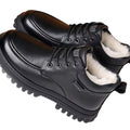 【100% genuine leather & wool】men's winter high-top leather shoes - fleece-lined, extra thick, warm, chunky sole, mid-aged dad's cotton shoes