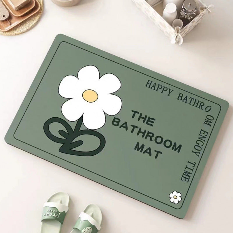 Daisy diatomaceous earth bath mat - absorbent, non-slip, quick-drying floor mat for home bathroom, toilet, and entryway