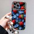 Suitable for iphone 16 retro strawberry forget-me-not mobile phone case oil painting style niche design apple 17 anti-fall soft case