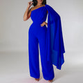 C8560 cross-border women's clothing independent station foreign trade pure colorolsexy one-shoulder banquet fashion dress african jumpsuit
