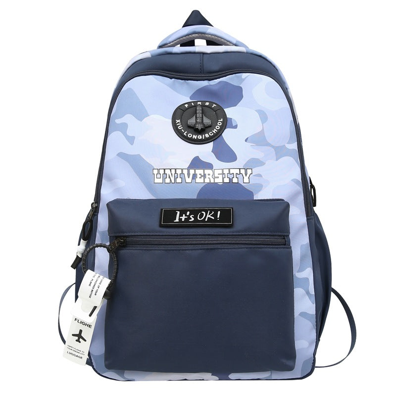 New spring and summer backpack large capacity boys camouflage junior high school student schoolbag fashion trend style campus backpack