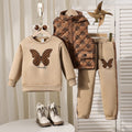 european and american quilted vest + patch embroidered round neck sweatshirt + trousers autumn and winter trousers suit three-piece set