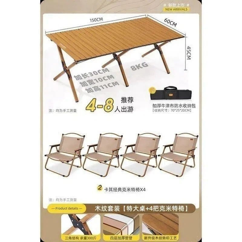 Camping table outdoor multi-functional foldable camping table and chair suit stall table portable plaid camping chair no
