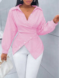 European and american cross-border  hot-selling new spring/summer fashionable sexy versatile striped long-sleeved women's shirt