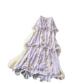 French riviera style purple floral sleeveless dress - women's summer ruffle tiered maxi dress - slimming and elegant