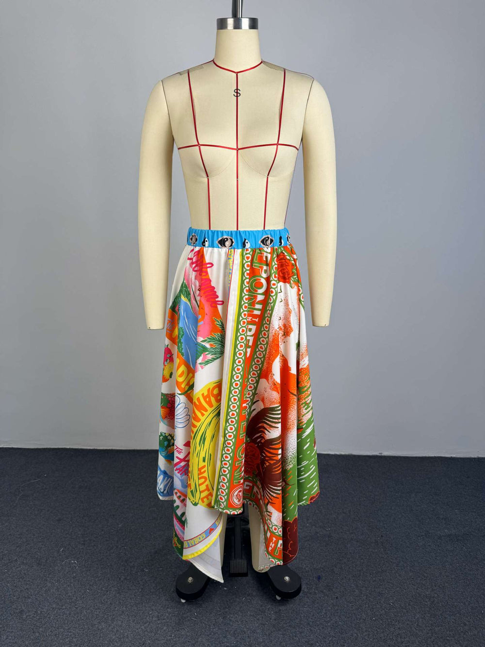European and american cross-border women's fashion:  summer new arrivals - high-waisted, slimming, printed, asymmetrical skirt for vacation style