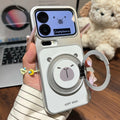 Kitten capybara cartoon english silver white large window rotating stand case for iphone 17 pro max