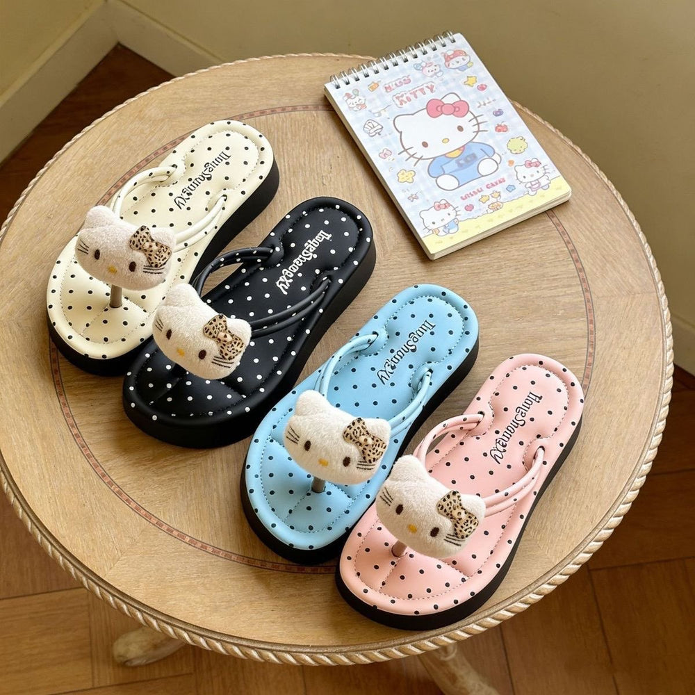 Cute polka dot platform flip-flops - women's summer lightweight soft sole height increasing everyday outdoor anti-slip beach vacation sandals