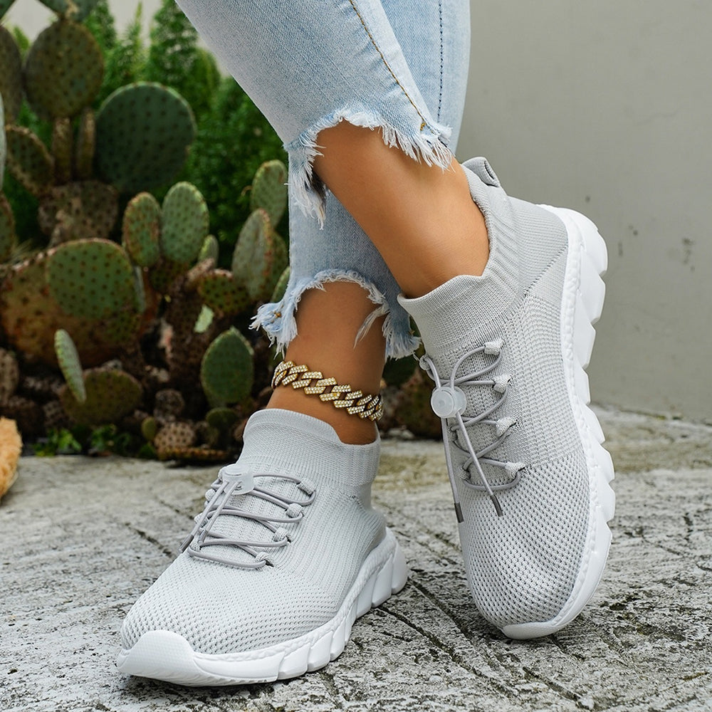 summer new arrival: plus size women's casual comfortable flyknit soft sole lace-up flats - wholesale