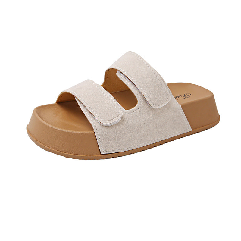 Korean style casual one-strap hook-and-loop birkenstock sandals women's summer outdoor new thick sole soft beach slippers