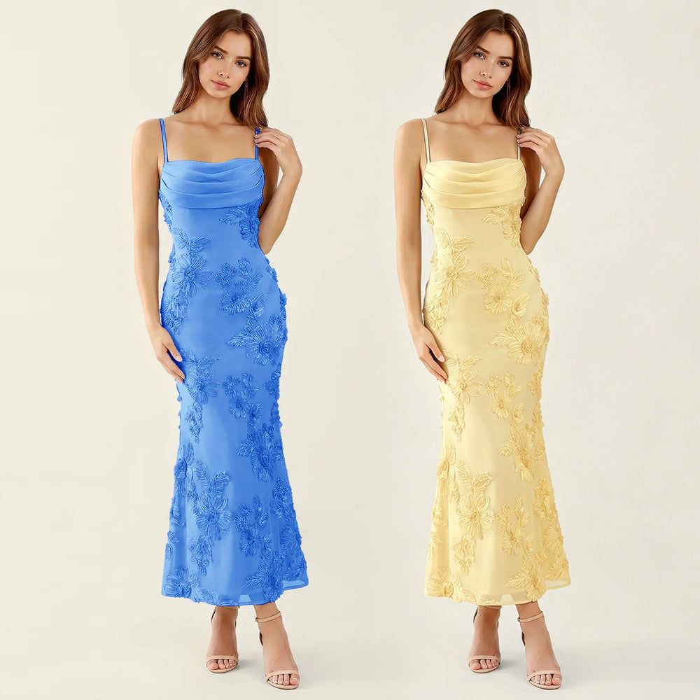 C7752 cross-border    new women's french style camisole dress with 3d floral appliqué