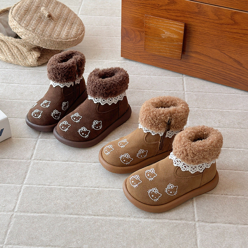 ins British Martin boots 2025 winter new Korean version girl kitten graffiti roll curly hair velvet short boots