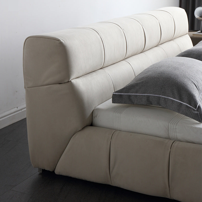 Puff bed - italian original, minimalist italian design, fully brushed velvet leather fabric upholstered double bed for master bedroom