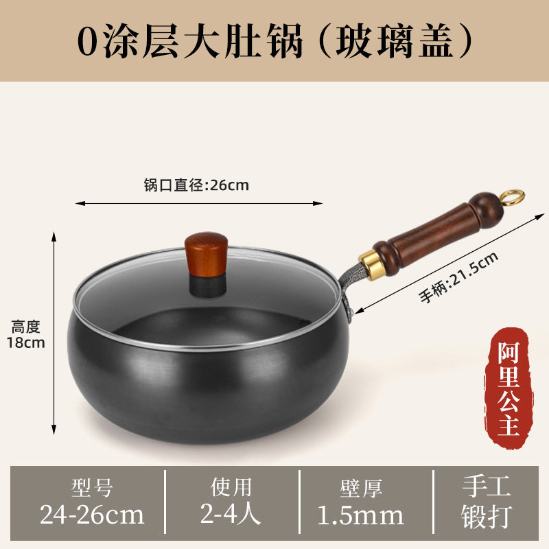 Zhangqiu iron pot big belly pot purely handmade forged small cooking pot mini small iron pot uncoated non-stick for home cooking pot