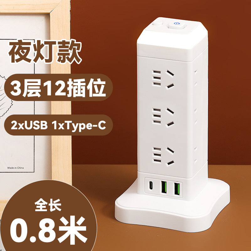 Authentic home & office vertical power strip - multi-outlet, pure copper, with usb ports - tower style