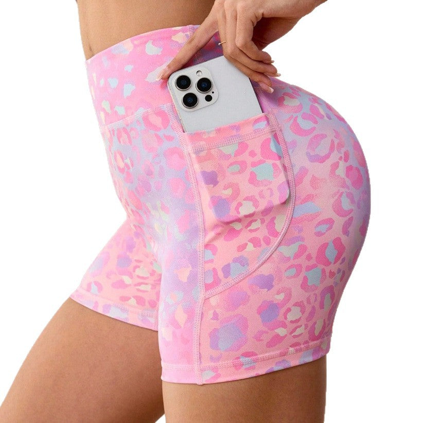 Spring new dopamine print high-waisted yoga shorts - women's tummy control, butt-lifting workout shorts for running