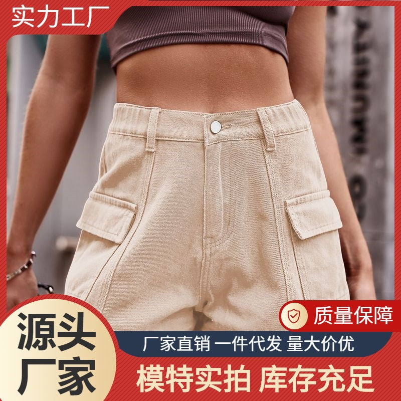 Wish european and american cross-border foreign trade women's clothing cross-border foreign trade  new american sexy denim cargo shorts hot