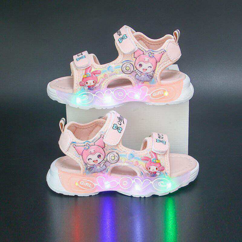 New summer light-up kuromi princess sandals for girls - eva cartoon hollow-out beach shoes for kindergarten and preschool