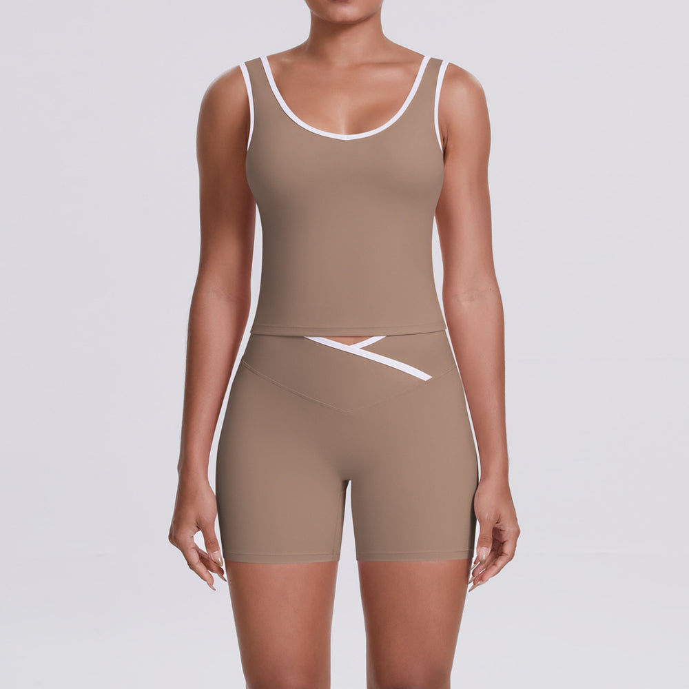 Cross high waist sports suit for women, tight-fitting, nude, contrast color, backless yoga clothes, outdoor running, quick-drying fitness suit