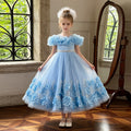 new arrivallonggirl dress stereo applique tutu tulle kids birthday princess dress flower girl wedding dress