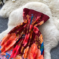 Vacation style halter large printingdress women's summer pure lust style high waistruffles cake skirt french long skirt