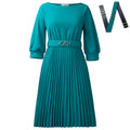 C3344  cross-border new women's fashionable and elegant round neck three-quarter sleeve pleated african dress
