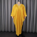 african bat sleeve beaded v neckdress loose pleated slit party robe dressbubudress