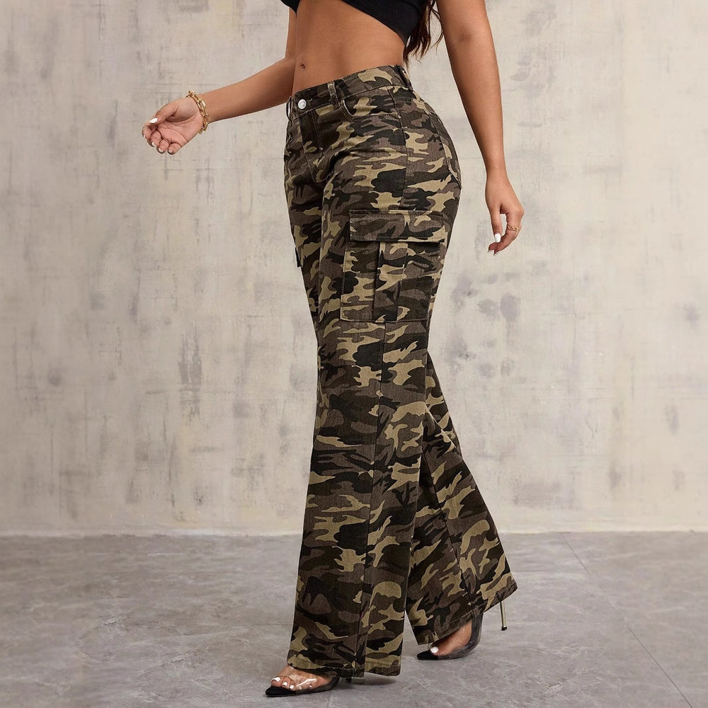 Pre-sale 65762#  cross-border women's clothing european and american foreign trade ins camouflage trendy brand straight wide-leg overalls
