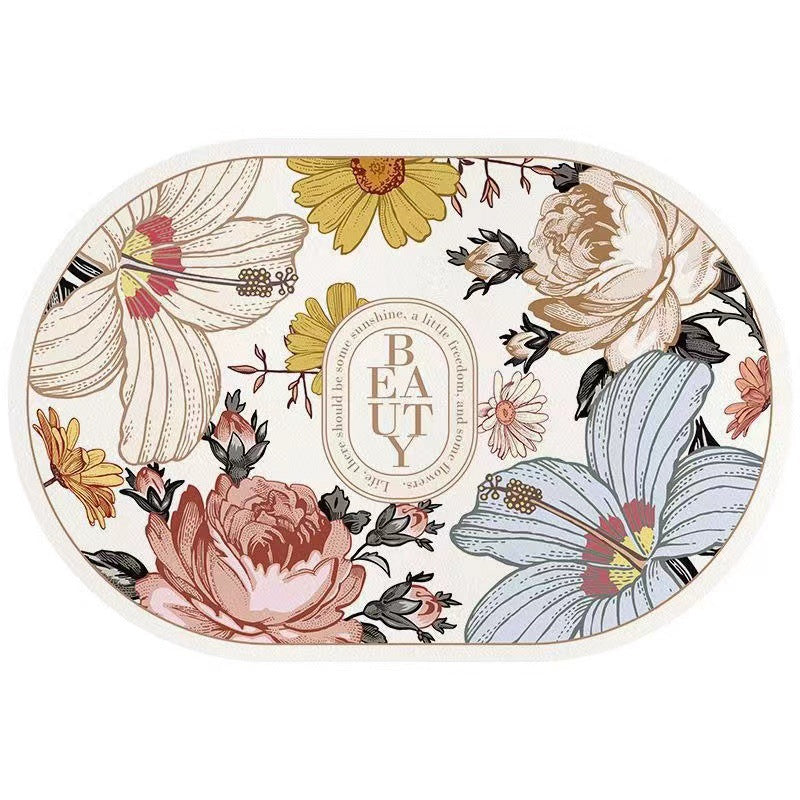 American retro floral diatomite mat - non-slip bathroom mat, absorbent & quick-drying entrance mat for bathroom and doorway
